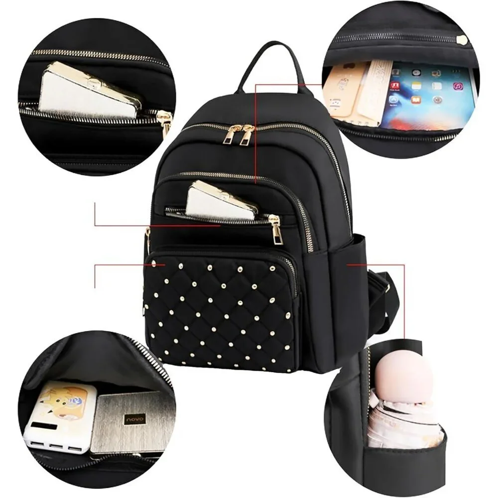 Mini Nylon Backpack for Women Lightweight Travel Purse F Khaki Small Trendy Bag